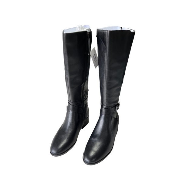 Naturalizer Boot Rena Tall Riding Buckle Black Leather Wide Calf Womens Size 9.5 - Picture 1 of 14